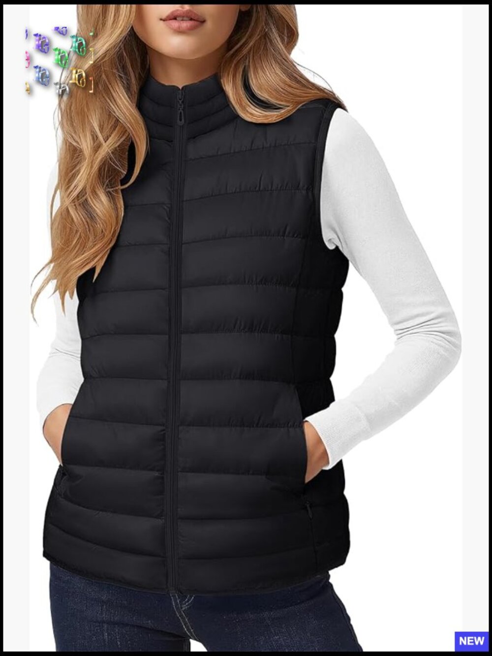 Quilted Puffer Vest Sleeveless Lightweight Fitted Stand Collar Winter Warm